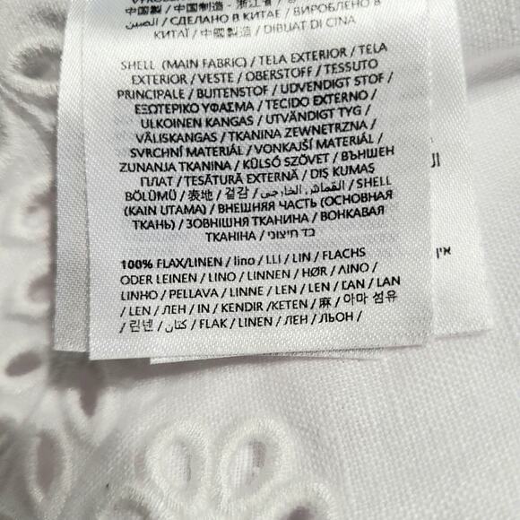 Guess Leyna Embroidered Eyelet Crop Linen Shirt White Scallop Hem Button Medium - Picture 10 of 10